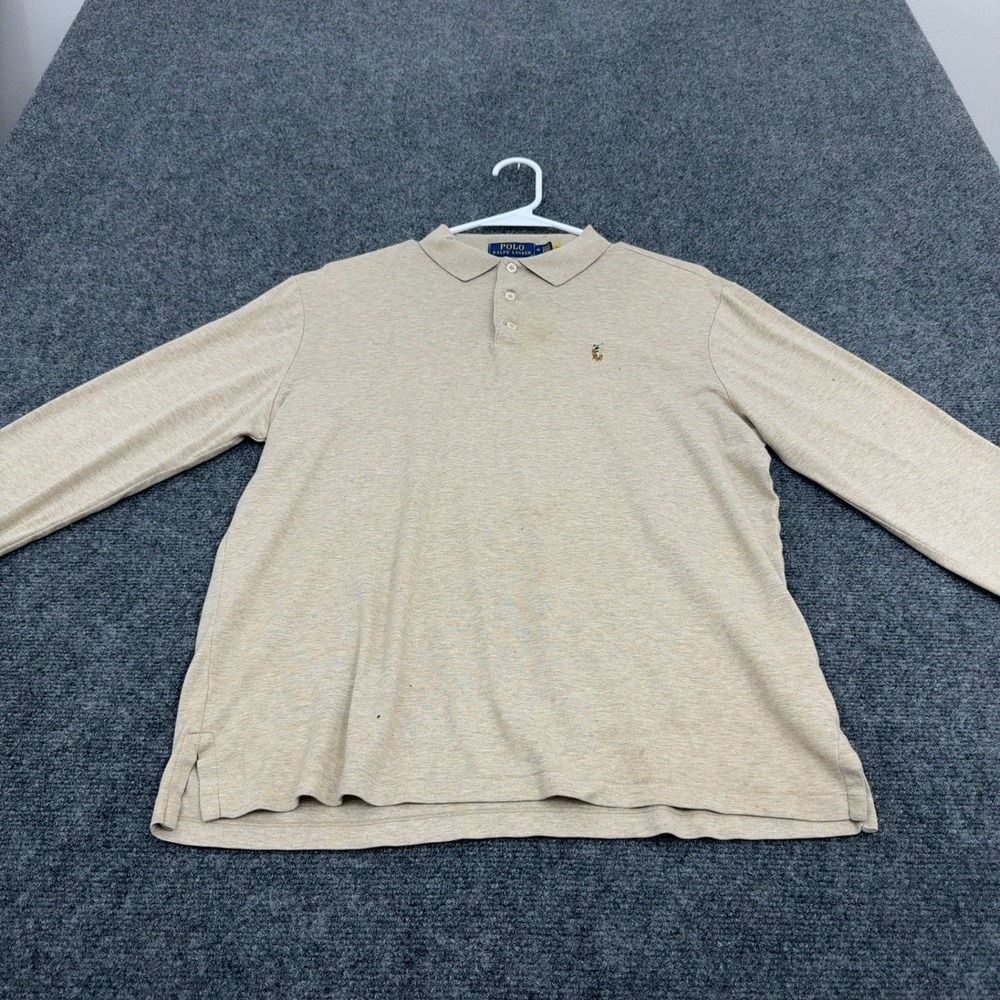 Polo Ralph Lauren Polo Shirt Mens M Tan Cotton Classic Fit Long Sleeve Casual